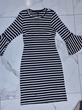 Karen Kane Black and White Striped Bell Sleeve Dress